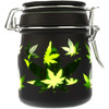 Glass Herb 5 Ounce Stash Jar with Airtight Clamp Lid - Frosted Black with Green Leaves, Medium