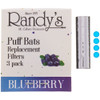 A package of Puff Bat Blueberry Filters with a single filter and four blue flavor beads shown next to each other on a white background.