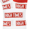 Detailed view of the woven graphics on High Times Logo Crew Socks.
