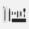 Package and contents, everything you get with a Puffco Plus. (Onyx colorway pictured.)