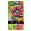Trippy Double Stacked Bitez Mushies mushroom gummies edibles in Blackberry watermelon or peach ringz flavors with colorful collectible packaging display box  opened