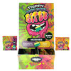 Trippy Double Stacked Bitez Mushies mushroom gummies edibles in Blackberry watermelon or peach ringz flavors with colorful collectible packaging display box with packages