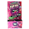 Trippy Double Stacked Bitez Mushies mushroom gummies in Dragon Fruit Melon and Plum Cherry flavors with colorful collectible packaging lab tested front of display box