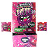 Trippy Double Stacked Bitez Mushies mushroom gummies in Dragon Fruit Melon and Plum Cherry flavors with colorful collectible packaging lab tested front of display box