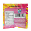 Trippy Double Stacked Bitez Mushies mushroom gummies in sour strawberry lemonade or blue razz flavors with colorful collectible packaging lab tested back of gummy package