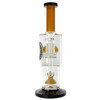 Dual percolator glass water pipe with 10-arm tree perc, showerhead perc, green accents, and removable 14mm glass bowl bong dab rig