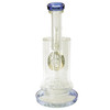 10 inch heavy duty thick glass bong with barrel perc and blue accents back.