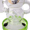 6.5 inch mini recycler dab rig with ball uptake, ball perc and 14mm gold leaf quartz banger ball perc.