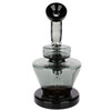 Flying Pig 8-inch black glass water pipe with matching Flying Pig hook bowl, smoke gray borosilicate glass, and sturdy wide base, back view.