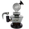 Flying Pig 8-inch black glass water pipe with matching Flying Pig hook bowl, smoke gray borosilicate glass, and sturdy wide base, other side  view.