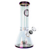 Flying Pig electroplated iridescent beaker bong with thick 9mm borosilicate glass, built-in downstem percolator, bullet-hole ice pinch, and removable 14mm herb bowl