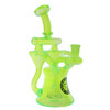 Flying Pig 8.5-inch neon green UV black light reactive double recycler glass water pipe with 14mm male bowl, convertible to a dab rig with a 14mm male quartz banger side view