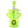Flying Pig 8.5-inch neon green UV black light reactive double recycler glass water pipe with 14mm male bowl, convertible to a dab rig with a 14mm male quartz banger front