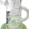 10 inch Nothing's Impossible thick glass recycler bong with honeycomb perc and slime green accents close up.