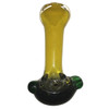 3.5 inch glass dual color frit handpipe in yellow stem with black bowl.