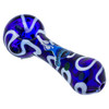 Quarter view of a blue Festivarian pipe with white ribbon and green dots.