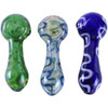 Green, Fumed, and Blue Chameleon Glass Festivarian Pipes lined up side-by-side.