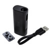 Black silo cartridge vape with easy to use adapters and charging cable.