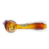 American made Jelly fish glass hand pipe with assorted critter animals like a jellyfish, turtle and frog on the front of the bowl that are UV reactive