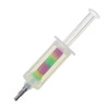 Silicone nectar collector with titanium tip in the shape of a syringe with rasta colors and water perc in the middle