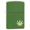 Zippo Matte Green Windproof Lighter with Leaf