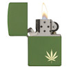 Zippo Matte Green Windproof Lighter with Leaf