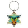 Painted wood Merkaba keychain symbol from the top.