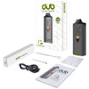 Everything included with a Dub vape laid out, including cleaning swabs, poker tool, and charging cable.