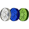 Quartz Coin Spinner Carb Cap in assorted colors. Left to right: Clear, Blue, and Green.