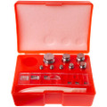 An open box revealing all the weights contained within this Scale Calibration Weight Kit.
