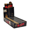 Quarter view of an opened display box containing 24 Raw Black 1 1/4 papers.