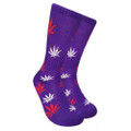 Purple Crew Socks with White and Pink Leaf
