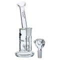 Diamond Glass Mr. Popular Turbine Perc Glass Rig from the front with the included dry herb bubble bowl.
