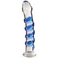 Side view of the Icicles No. 5 ribbed glass dildo.