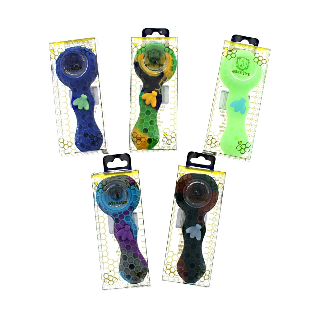 2-Pack Black Smoking Silicone Pipes 4.3" W/ Honeycomb Glass