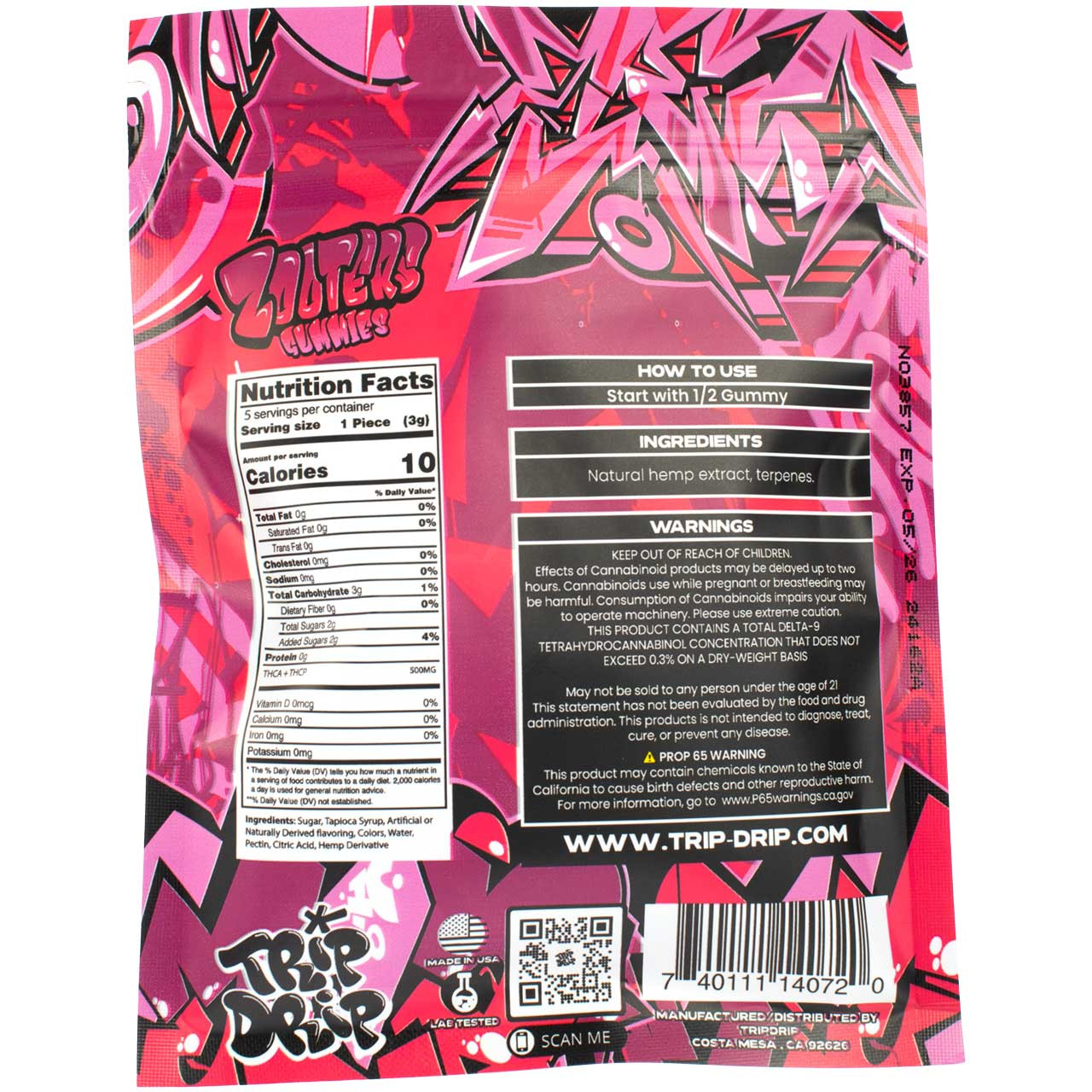 Trip Drip Zooters Gummies – Passionfruit – 5-Pack – 2,500 mg HHC +