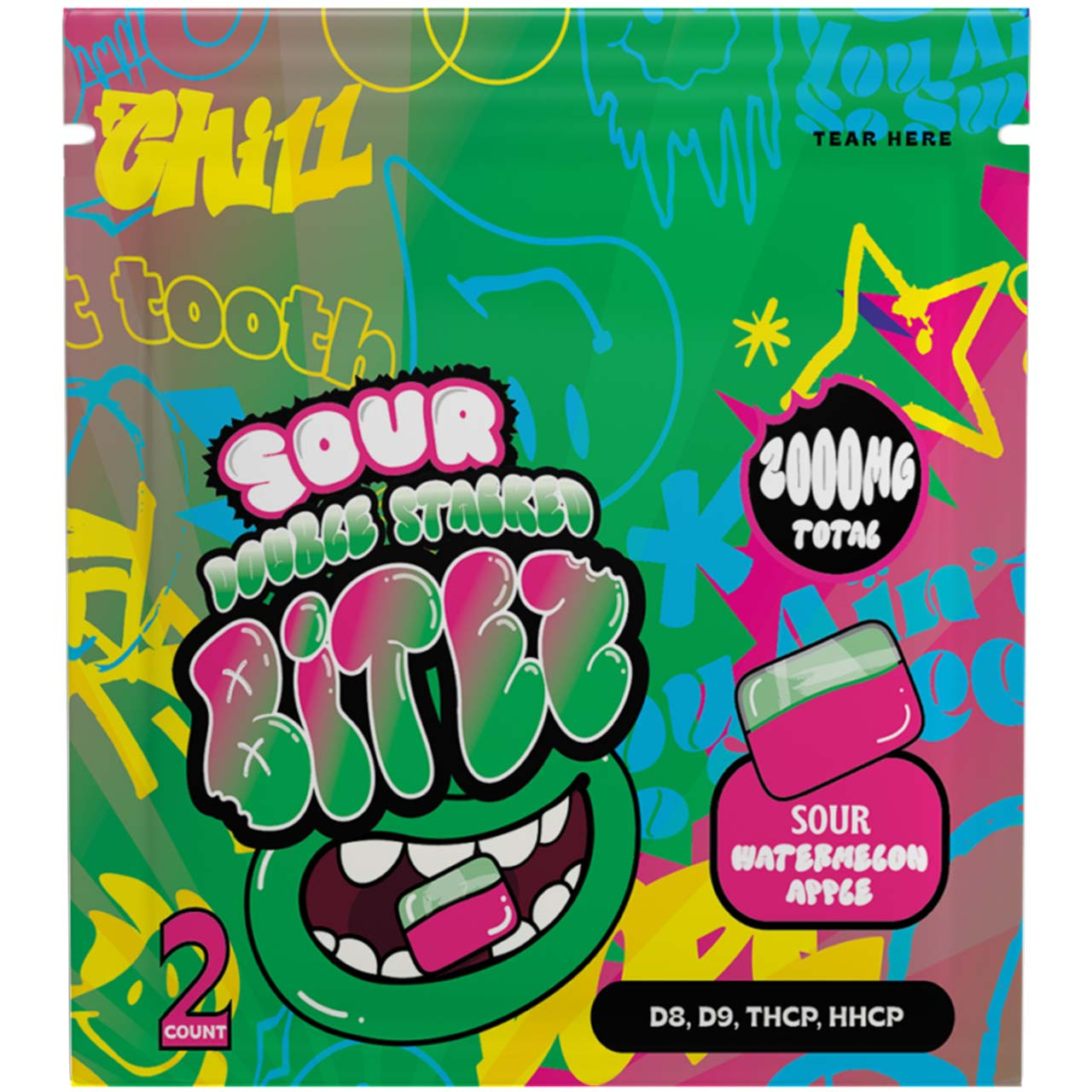 Sour Double Stacked Bitez – 2-Count – 2,000mg THC | D8 + D9 + THCP