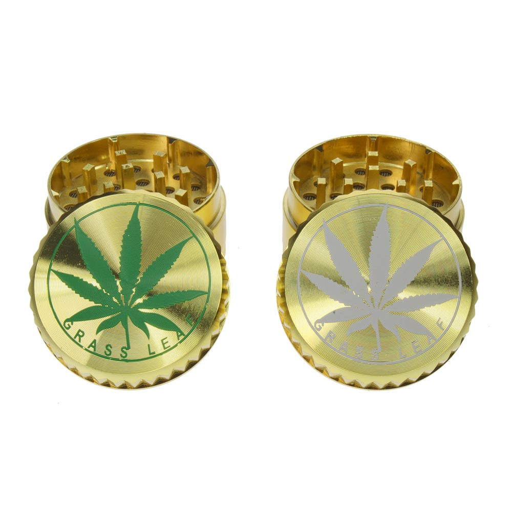 45mm 3 Part Leaf Decal Gold Grinder | 2 Chamber, Quick Grind