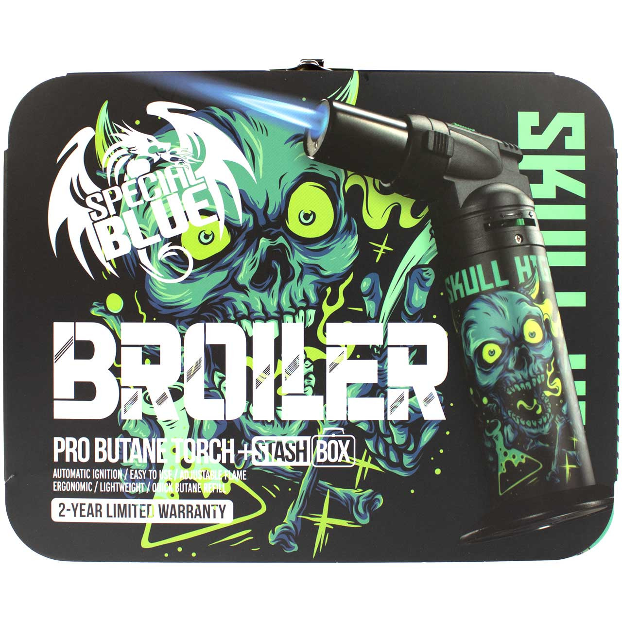 Special Blue Broiler Pro Torch with Stash Box - Skull High