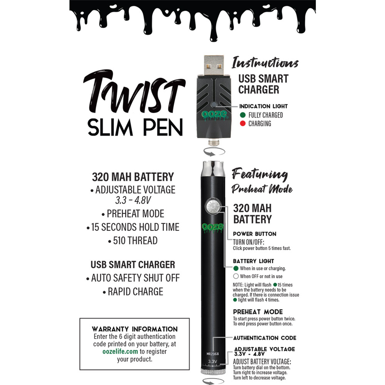 Randy's 650 mAh Twist Slim Pen Battery