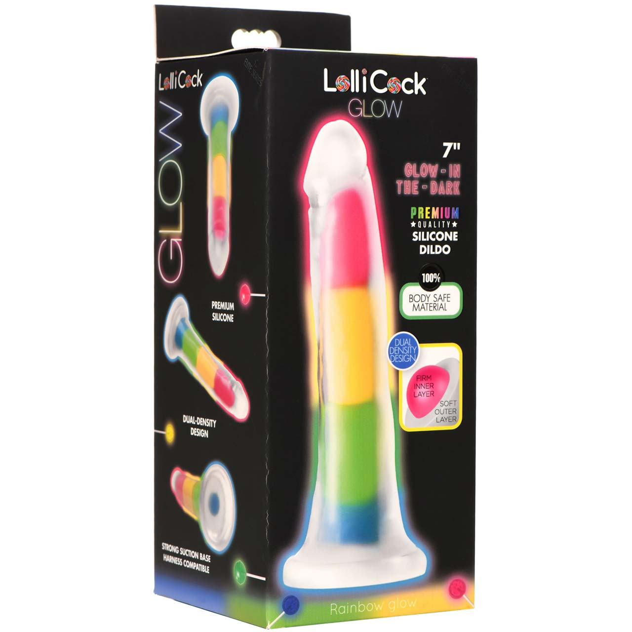 Lollicock 7" Glow-In-The-Dark Silicone Dildo - Rainbow Glow | Waterbeds 'n'  Stuff