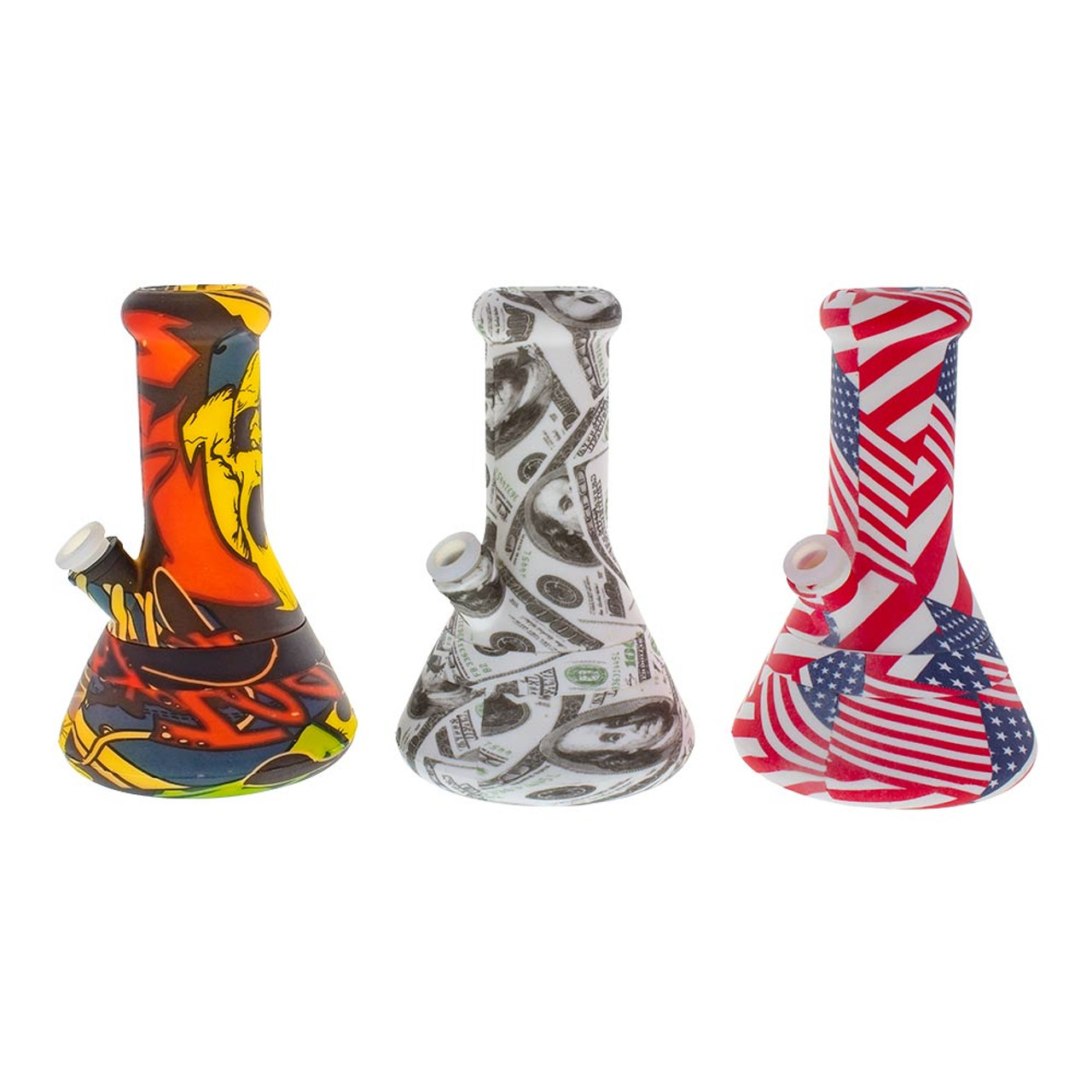 8" Graphic Silicone Beaker Tube Bong Assorted Designs