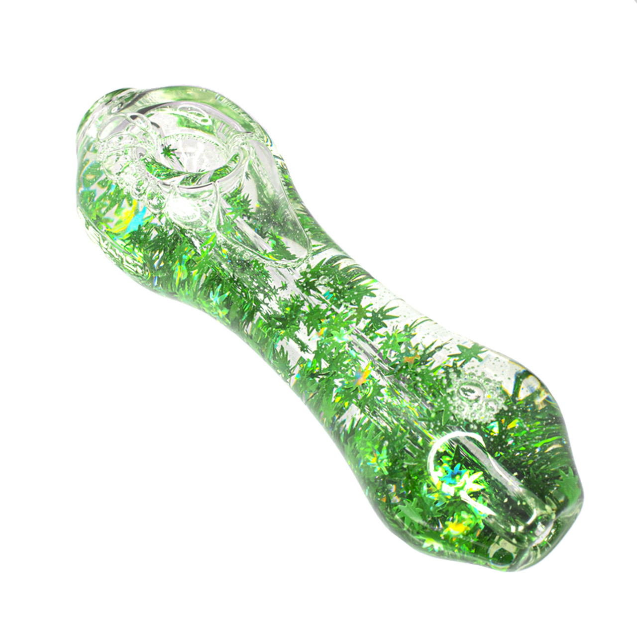 Glitter Leaf Freezer Pipe  Cannabis Leaf Glitter Freezable Hand Pipe