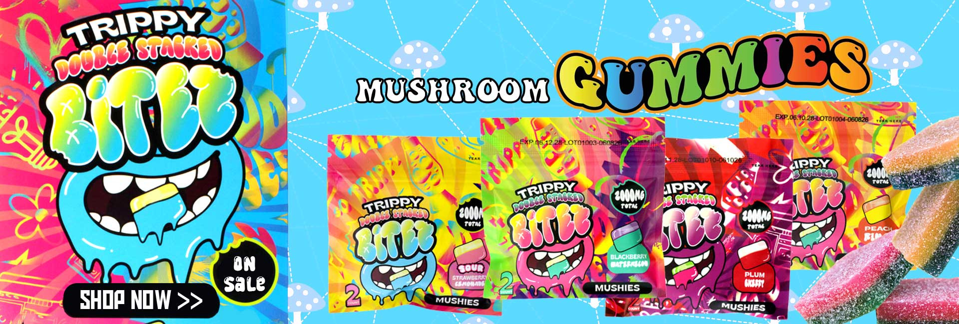 Trip Drip Trippy Double Stacked Bitez mushroom gummies.