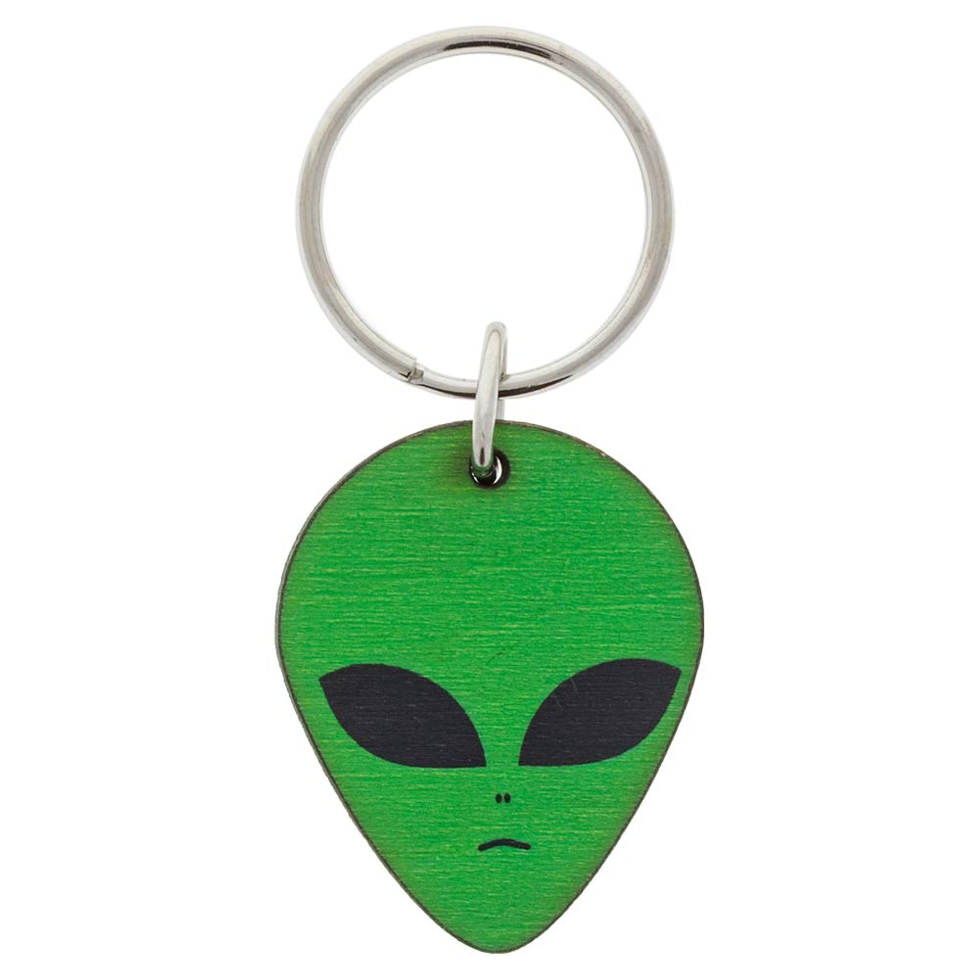 Alien Wooden Keychain American Made Hand Carved