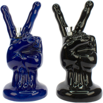 Ceramic Peace Sign Hand Bong – Novelty Victory Fingers Water Pipe, Assorted Colors