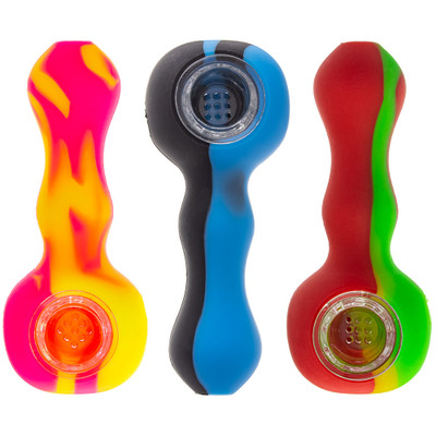 Top view of a group of Silicone Spoon Hand Pipes in each available color.