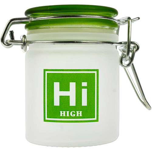 Glass Herb 1.5 Ounce Stash Jar with Airtight Clamp Lid - Frosted High Periodic Symbol, Mini