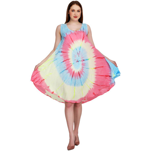 Neon Swirl Tie Dye Sleeveless Umbrella Dress