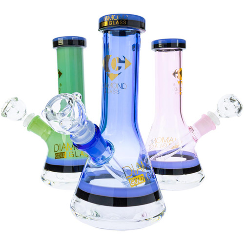 Diamond Glass 8" Colored Beaker Bong, Assorted Colors